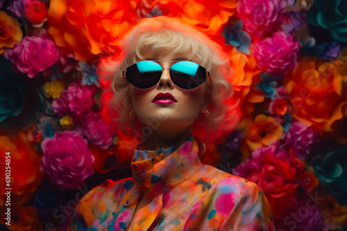 Fashion Garden: 80s Model in Vibrant Florals © Andrii 