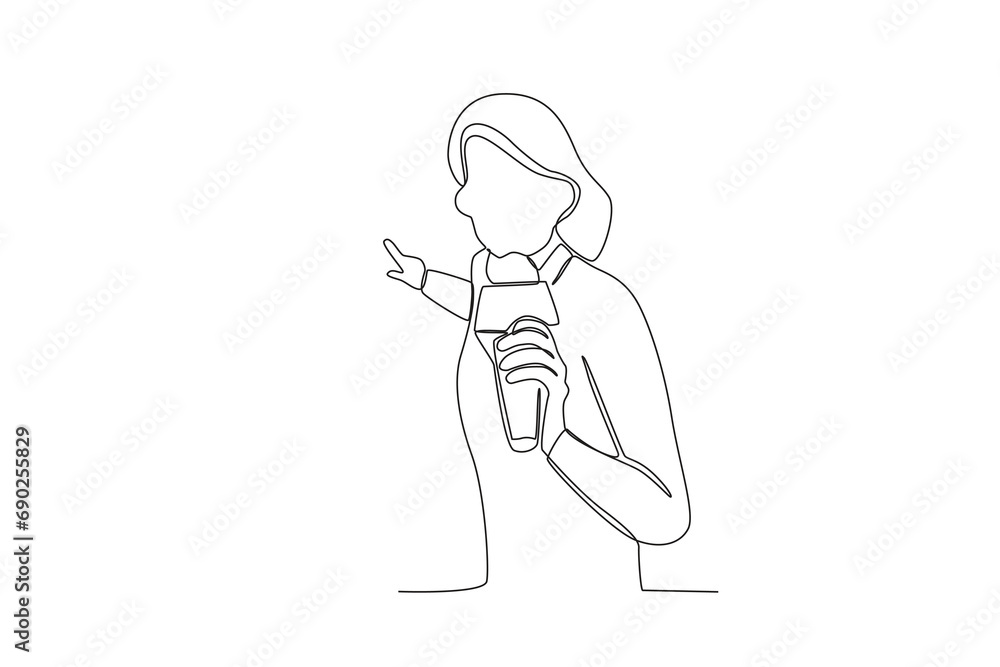 A continuous one-line image of a TV news anchor. The news anchor broadcasts the news with the reporter live on screen. with the News anchor is reading the news. News anchor reading the news in the fie A continuous one-line image of a TV news anchor. The news anchor broadcasts the news with the reporter live on screen. with the News anchor is reading the news. News anchor reading the news in the fie