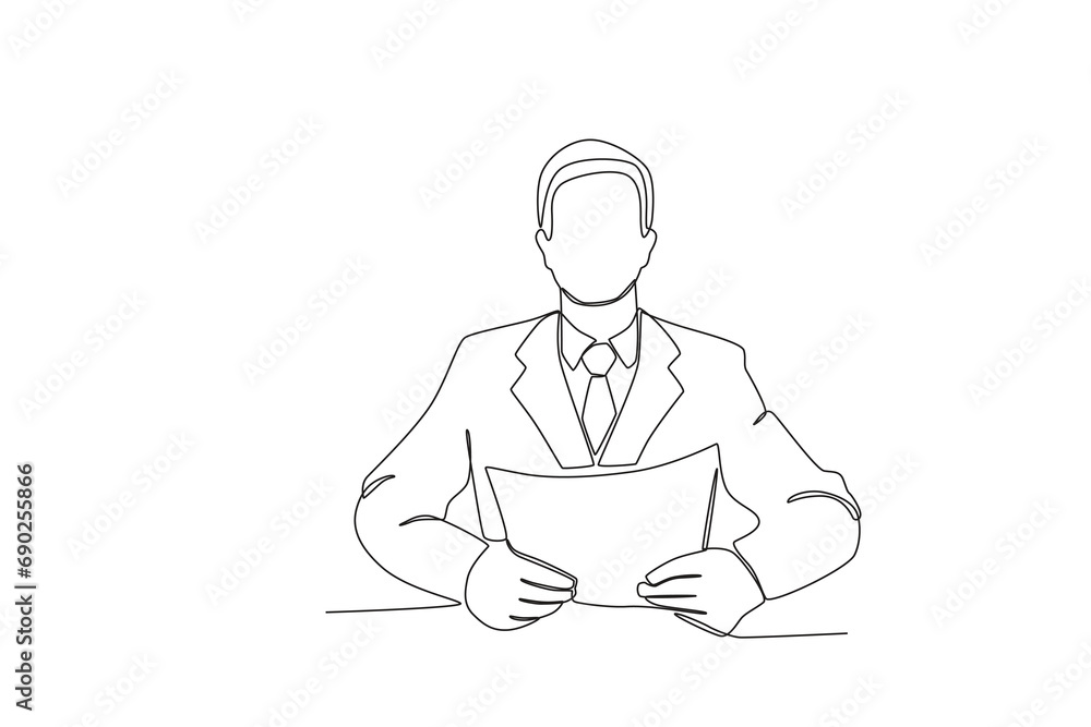 Continuous one line drawing TV news anchorman. News anchor broadcasting the news with a reporter live on screen. Journalist or reporter holding microphone. Single line draw design vector illustration. Continuous one line drawing TV news anchorman. News anchor broadcasting the news with a reporter live on screen. Journalist or reporter holding microphone. Single line draw design vector illustration.