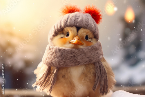 Whimsical Fowl in Festive Winter Gear