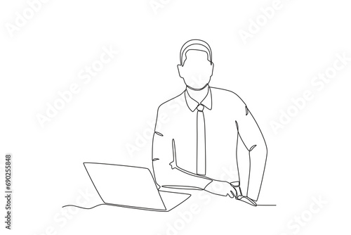 Continuous one line drawing TV news anchorman. News anchor broadcasting the news with a reporter live on screen. Journalist or reporter holding microphone. Single line draw design vector illustration.