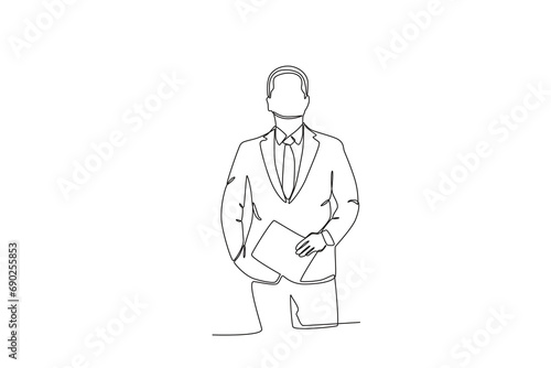 Continuous one line drawing TV news anchorman. News anchor broadcasting the news with a reporter live on screen. Journalist or reporter holding microphone. Single line draw design vector illustration.