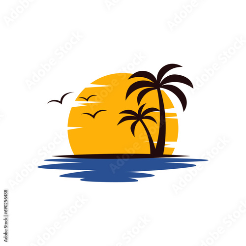 palm tree logo. sea beach logo design. nature logo design. sea logo design with a plum tree. coconut tree with sea