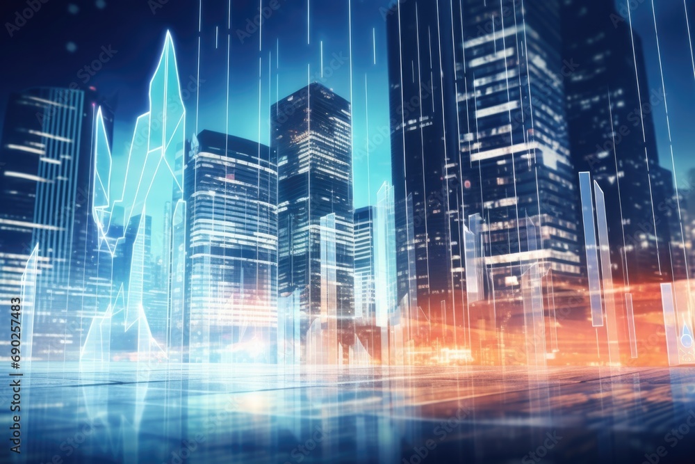 A cityscape at night with towering skyscrapers. Ideal for urban-themed projects and backgrounds A cityscape at night with towering skyscrapers. Ideal for urban-themed projects and backgrounds