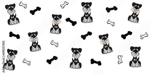 vector background of miniature schnauzer dog with bones 