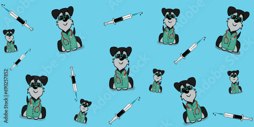 vector of cartoon dog vet with stethoscope and syringe 