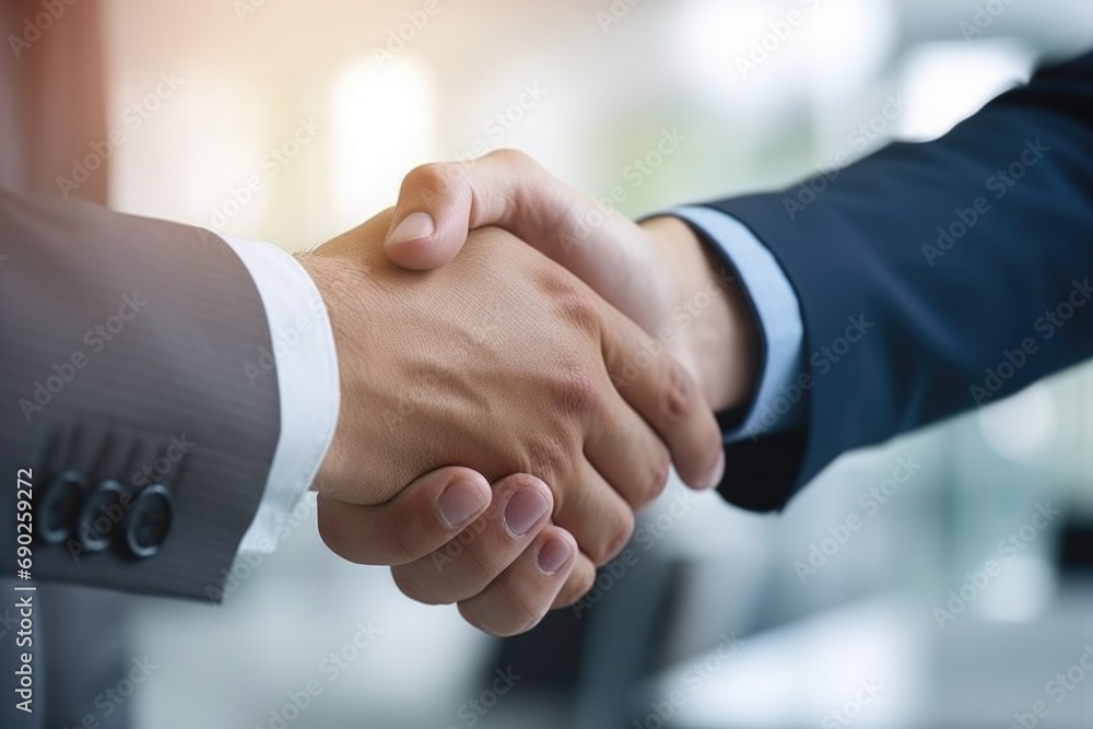 Two people shaking hands in close proximity. Suitable for business and professional concepts