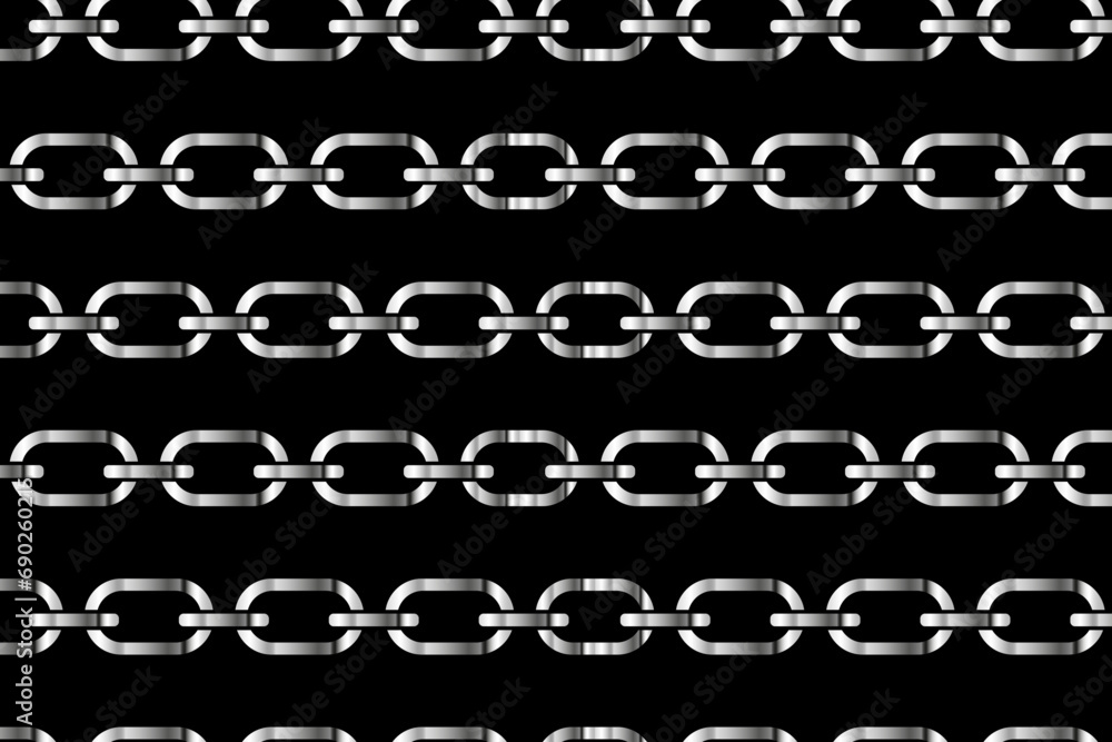 Fototapeta premium Silver pattern chains on a black background, Metal links repeat endlessly, Vector illustration.
