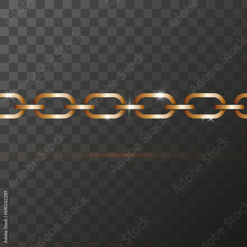 Gold chain on a transparent background, Metal links repeat endlessly, Vector illustration.