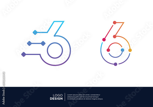 Initial Number 6 smart logo design. Artificial Intelligence concept.