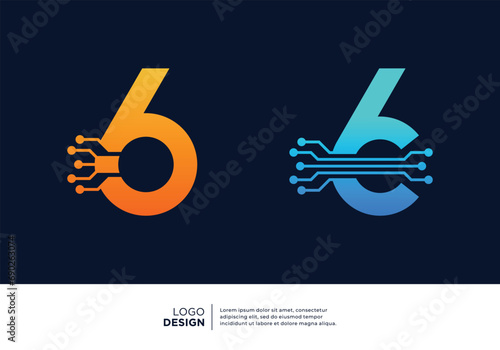 Number 6 tech logo design inspiration.