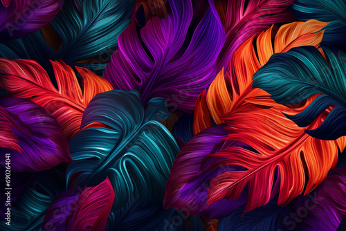Wallpaper Mural Colorful fluorescent color layout of tropical leaves. Generative AI. Torontodigital.ca