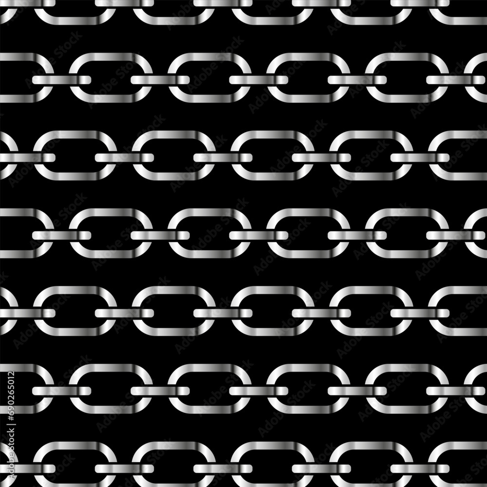 Silver pattern chains on a black background, Metal links repeat endlessly, Vector illustration. Silver pattern chains on a black background, Metal links repeat endlessly, Vector illustration.