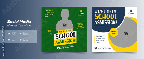 School education admission social media post & back to school web banner template (ID: 690265296)