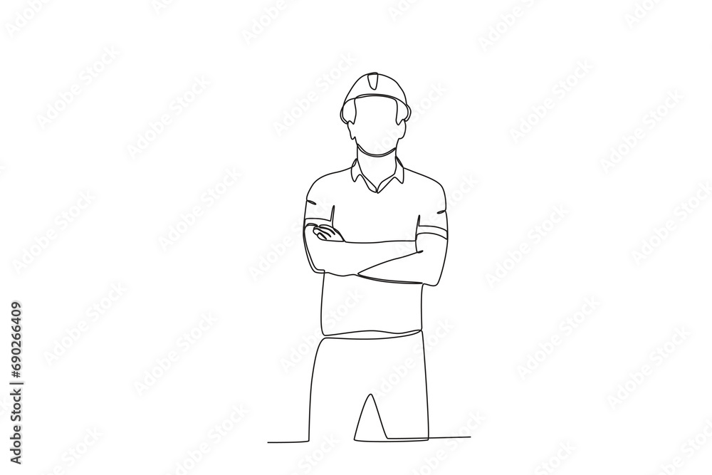 One line drawing of Male labour. Great team work concept. Trendy continuous line draw design graphic vector illustration.
