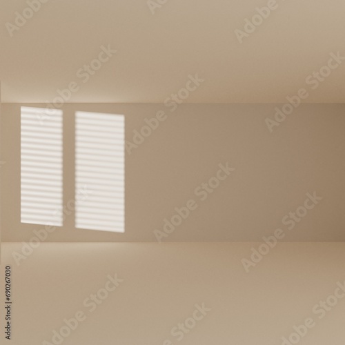 brown empty room with window shadow, 3D rendering