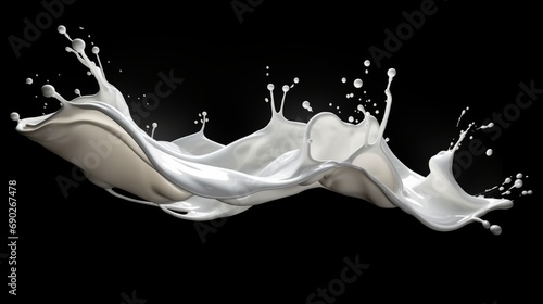 White milk splash isolated on black background. White liquid splash 