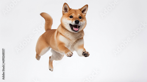 Shiba Inu dog is jumping on isolated on white background.