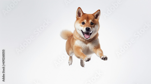 Shiba Inu dog is jumping on isolated on white background.