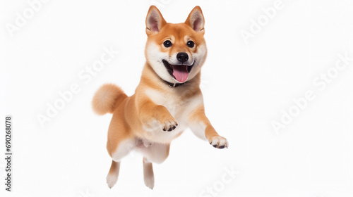 Shiba Inu dog is jumping on isolated on white background.