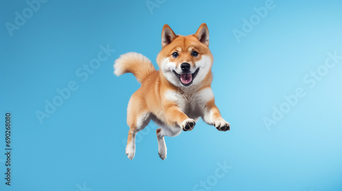 Shiba Inu dog is jumping on isolated on white background.