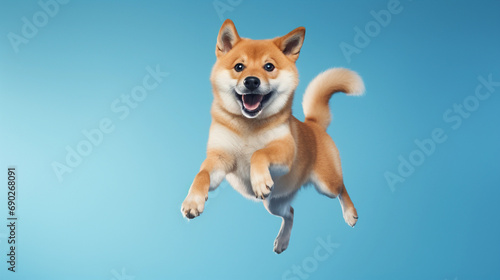 Shiba Inu dog is jumping on isolated on white background.