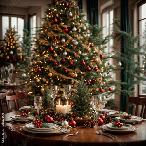 A festively decorated table. Celebrating Christmas.