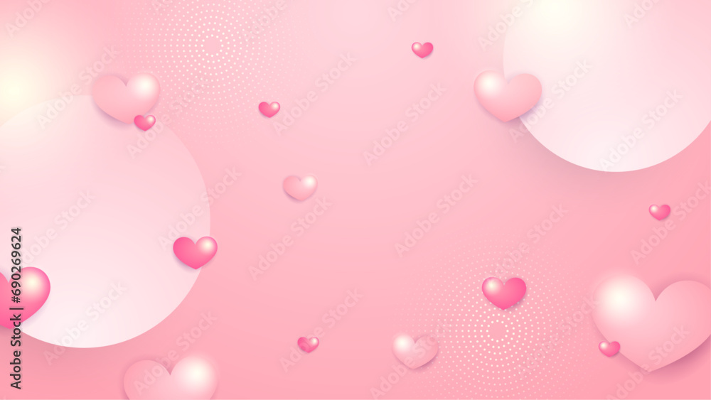 Pink vector realistic heart love background. Valentine vector illustration for greeting card, banner, gift, template, sale banner, poster, flyer and web