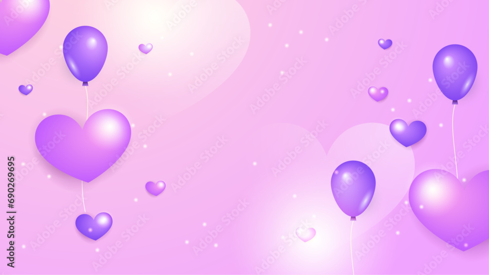 Purple violet vector love background with decorate heart. Valentine vector illustration for greeting card, banner, gift, template, sale banner, poster, flyer and web