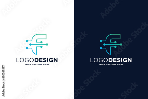 Letter F modern digital dot connection logo design inspiration