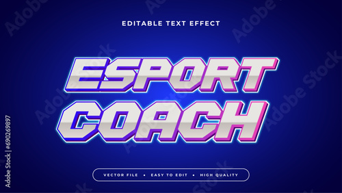 Blue purple violet and white esport coach 3d editable text effect - font style. Esport text effect