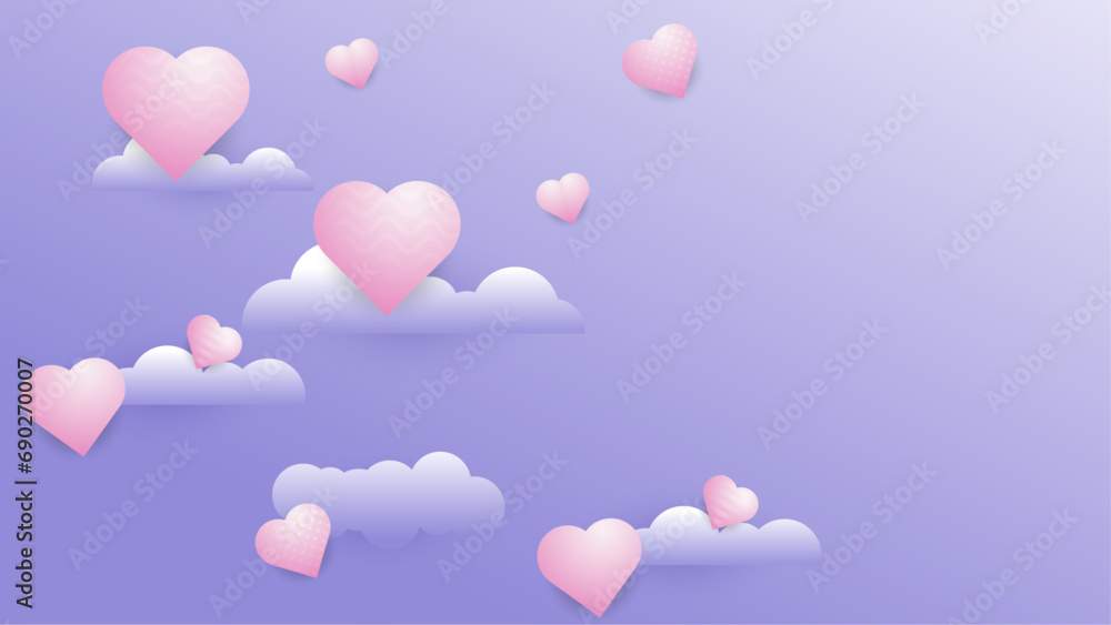 Pink and purple violet vector love background with decorate heart. Valentine vector for poster, flyer, greeting card, header for website