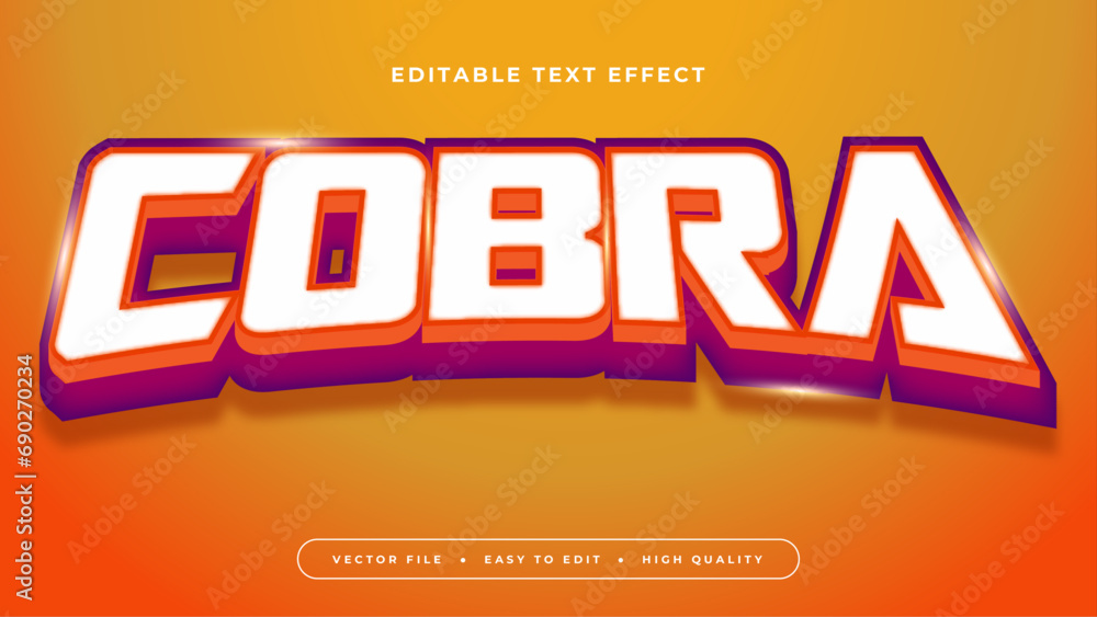 Orange purple violet and white cobra 3d editable text effect - font style. Esport text effect