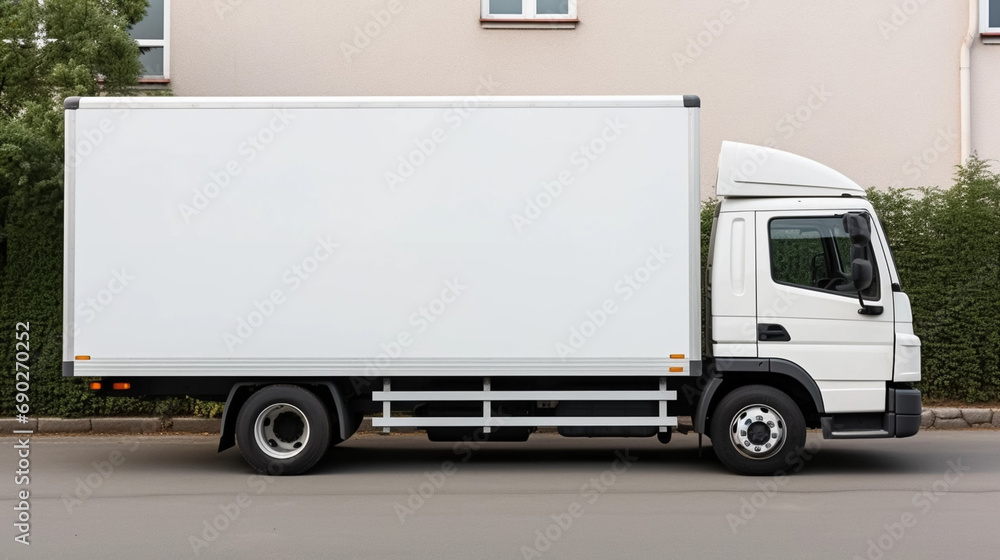copy space, stockphoto,white delivery truck side view cargo truck advertising. Side view of a big white truck standing in the street. Copy space available. Template for transportation company. Transpo copy space, stockphoto,white delivery truck side view cargo truck advertising. Side view of a big white truck standing in the street. Copy space available. Template for transportation company. Transpo