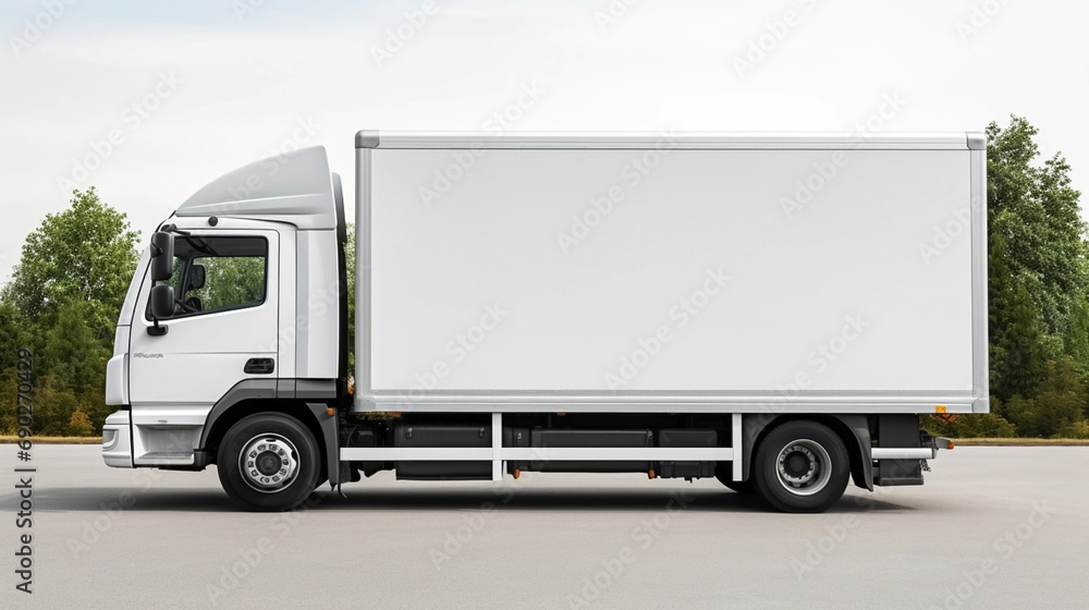 copy space, stockphoto,white delivery truck side view cargo truck advertising. Side view of a big white truck standing in the street. Copy space available. Template for transportation company. Transpo copy space, stockphoto,white delivery truck side view cargo truck advertising. Side view of a big white truck standing in the street. Copy space available. Template for transportation company. Transpo