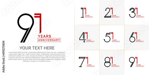 set of anniversary logotype red and black color for special celebration event