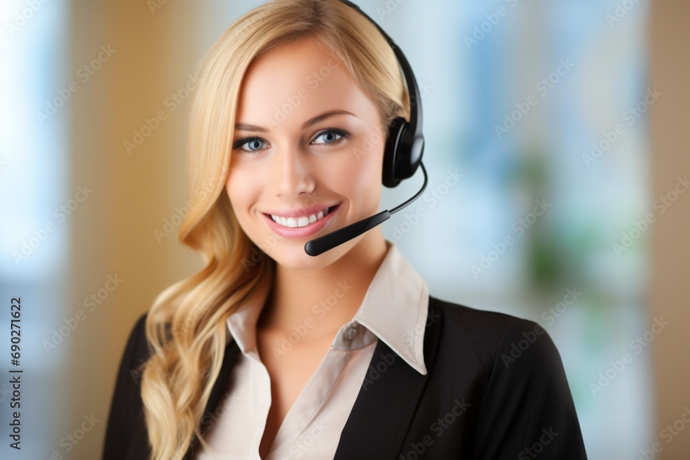 Woman Wearing Headset with a Genuine Smile Woman Wearing Headset with a Genuine Smile