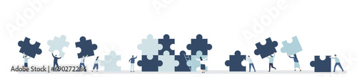 flat design landscape background illustration of business people with puzzle