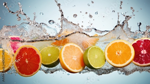 fruit in splash, trend of drink and beverages, healthy mixed vegetable fruit. background for banner. splashing design	