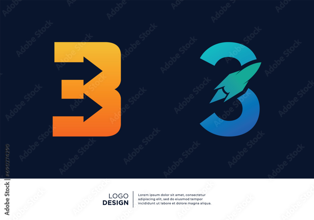 Set of Number 3 Financial Chart Logo Design. Set of Number 3 Financial Chart Logo Design.