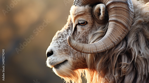 mouflon, wild sheep with blurred background.