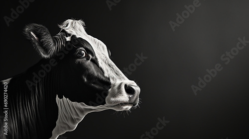 Close up portrait of the head of a Friesian Cow photo