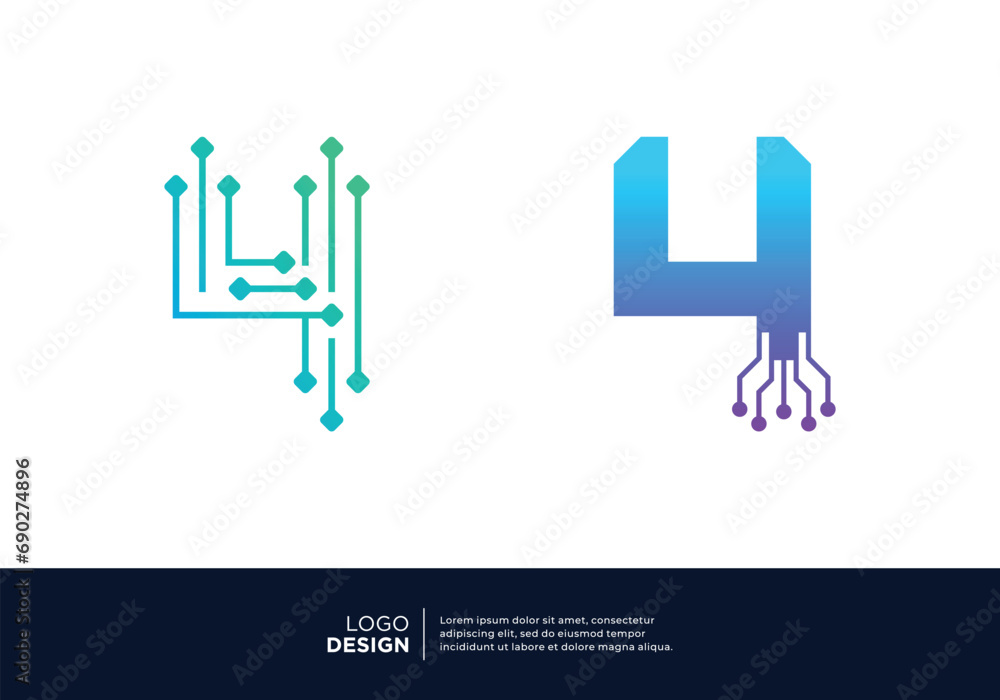 Technology Number 4 logo design. Creative and modern logo design