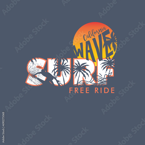 wave surf ride typography nature summer beach t shirt design