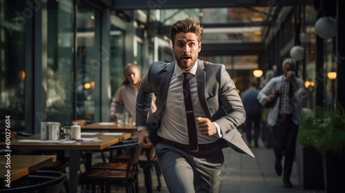 The man is late for work.