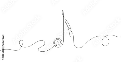 Musical note in continuous line style. Audio message. Classic music symbol in linear minimalist style. Melody sign.