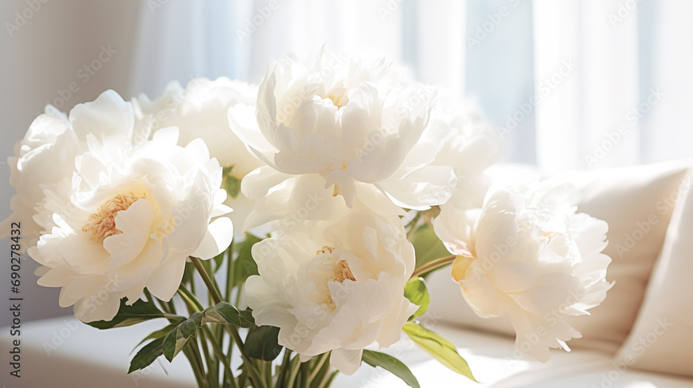 Bouquet of stylish peonies close-up. White peony flowers. Close-up of flower petals. Floral greeting card or wallpaper. Delicate abstract floral pastel background. Greeting card. Generated AI Bouquet of stylish peonies close-up. White peony flowers. Close-up of flower petals. Floral greeting card or wallpaper. Delicate abstract floral pastel background. Greeting card. Generated AI