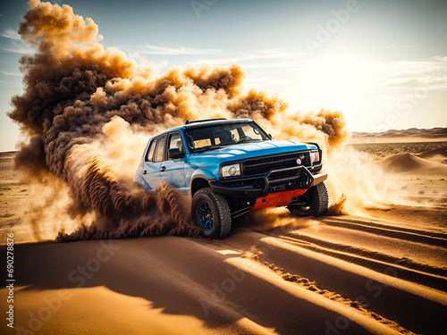 a four-wheel drive car performing a power drift in the desert © Meeza