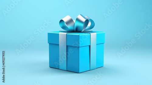 A small luxury gift box with a blue bow. Monochrome side view. A gift for Father's Day or Valentine's Day for him. The concept of a corporate gift or birthday party. © Cherkasova Alie