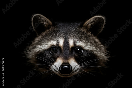 Cute funny raccoon, closeup, isolated on a white background